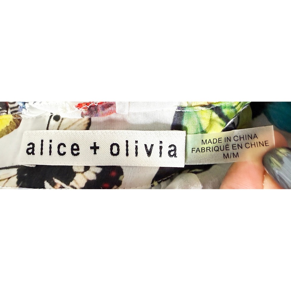 Alice + Olivia Women's Ilan Smocked Sleeve Button Front Blouse Butterfly High - Picture 9 of 11